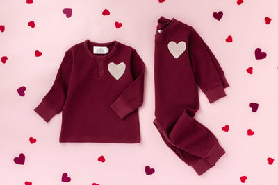 Organic Cotton Waffle Heart Henley, Ruby - Ellis Littles