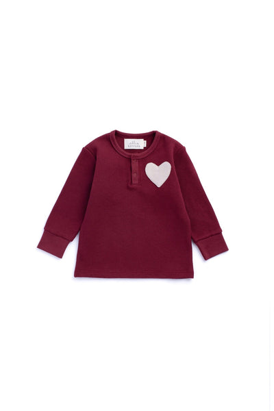 Organic Cotton Waffle Heart Henley, Ruby - Ellis Littles