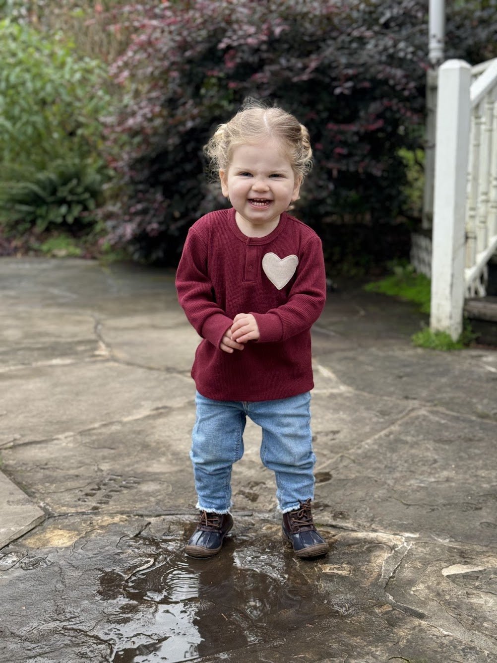 Organic Cotton Waffle Heart Henley, Ruby - Ellis Littles