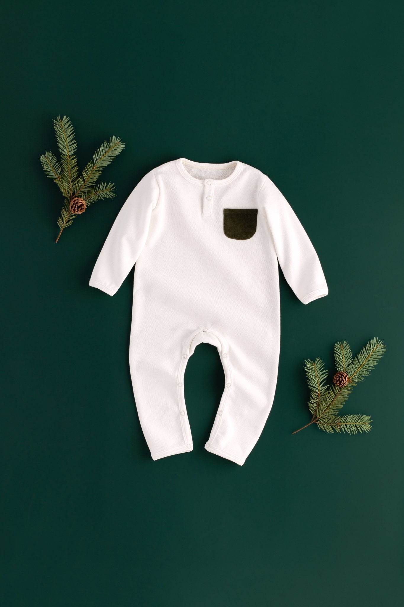 Organic Velveteen Pocket Onesie, Green - Ellis Littles