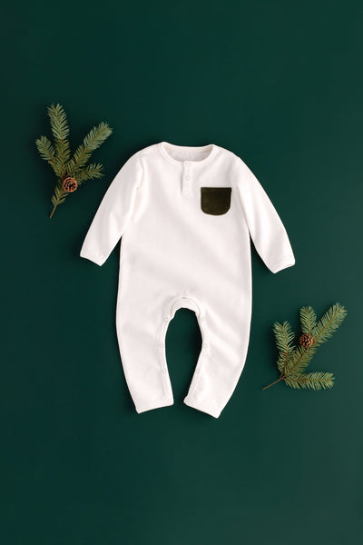 Organic Velveteen Pocket Onesie, Green - Ellis Littles