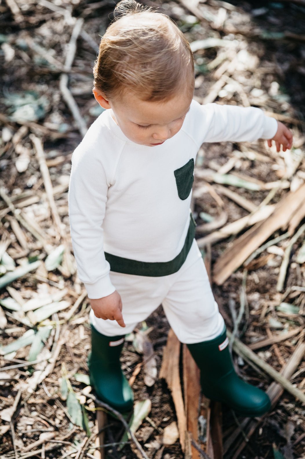 Organic Velveteen Trim Pants, Green - Ellis Littles